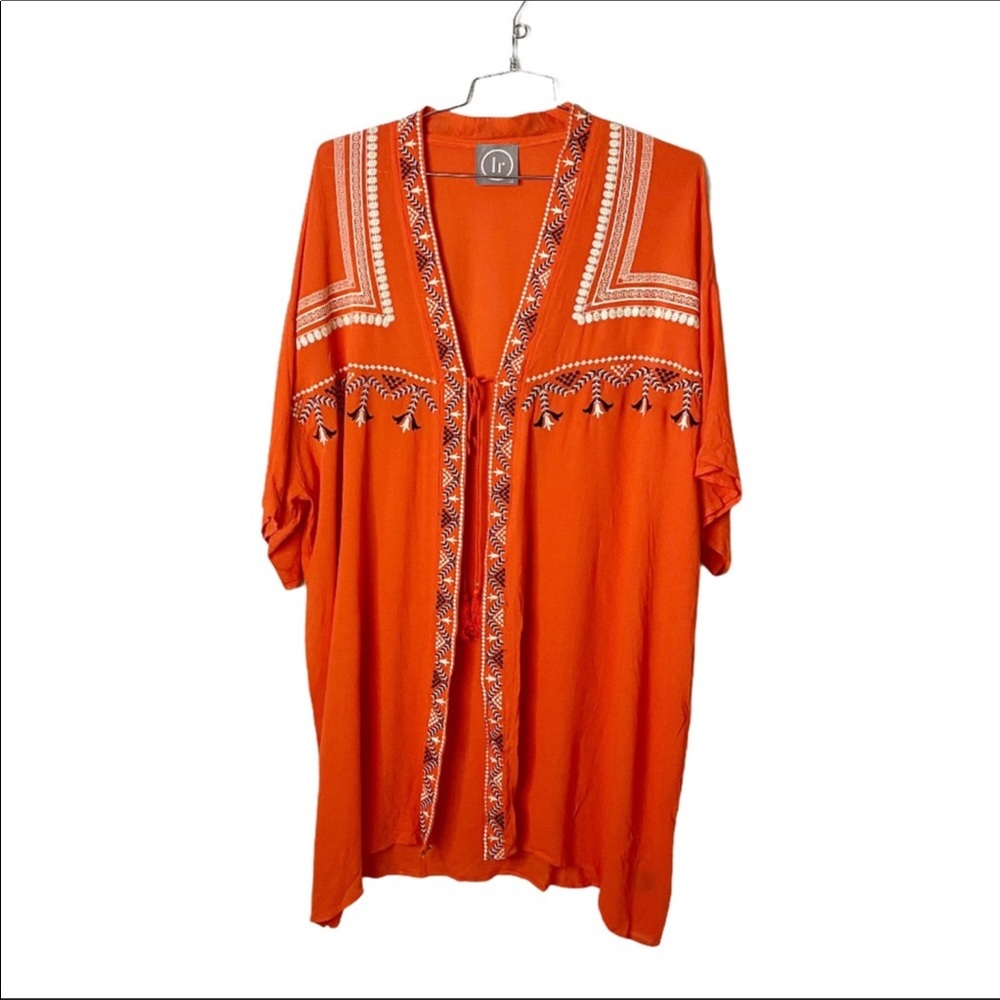 Coral Kimono Embroidered Swim Cover Up Large